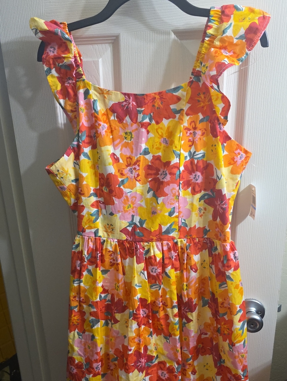 Blueberi Boulevard Yellow Floral Ruffle-Shoulder Maxi Dress